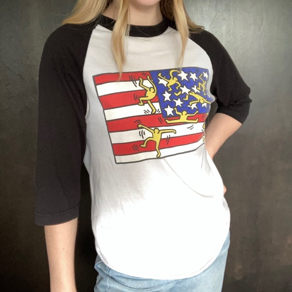 OBEY Keith Haring Raglan Baseball T-Shirt Size Small - Picture 1 of 5
